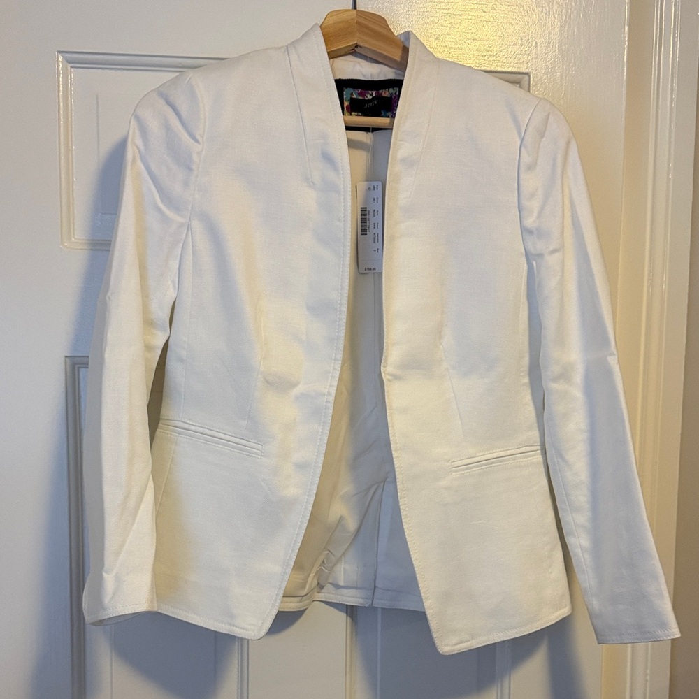 J. Crew White Open-Front Collarless Blazer